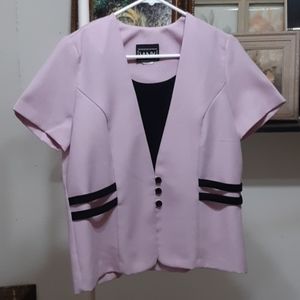 Womens Blazer Top Tank shirt Pink Black Short Sleeve Career by VANY Of NY Sz 8
